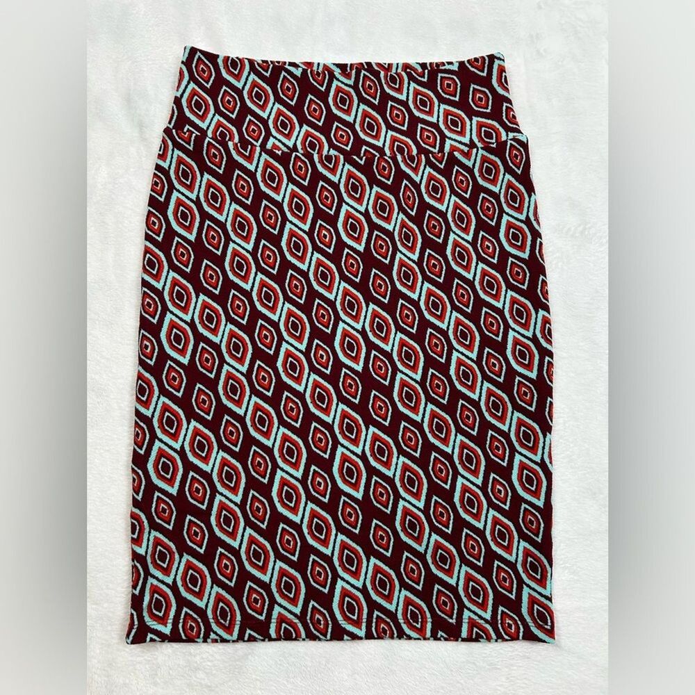 Lularoe Cassie Pencil Skirt Women’s Small Maroon Blue Red Pull On Stretch